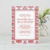Red and White Damask Elegant Wedding Kaart (Staand voorkant)
