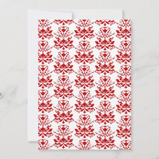 Red and White Damask Elegant Wedding Kaart (Achterkant)