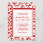 Red and White Damask Elegant Wedding Kaart (Voorkant / Achterkant)