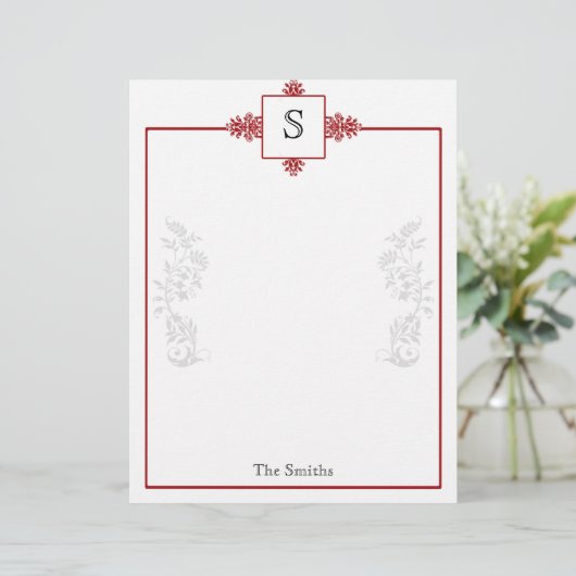Red and White Damask Letterhead (Staand voorkant)