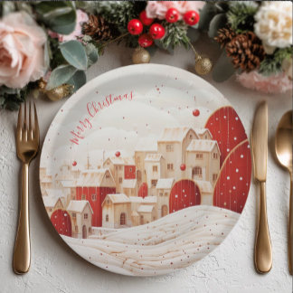Red and White Festive Christmas Paper Plate Papieren Bordje