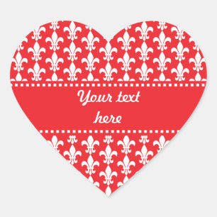 Red and White Fleur de Lis Pattern Hart Sticker