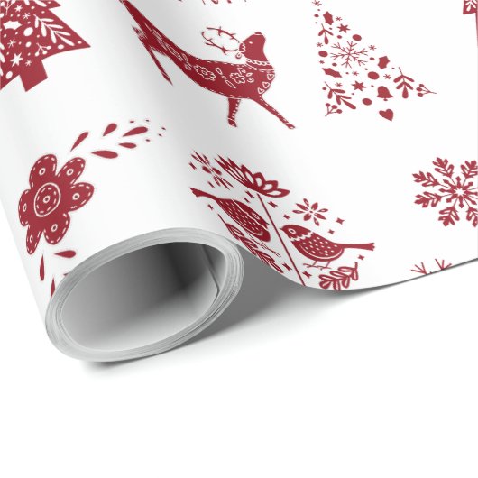 Red and White Folk Wrapping Paper Cadeaupapier (Rol Hoek)