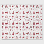 Red and White Folk Wrapping Paper Cadeaupapier (Vlak)