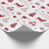 Red and White Folk Wrapping Paper Cadeaupapier (Hoek)