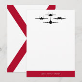 Red and White Four Fighter Jet Silhouette Persoonl Bedankkaart (Voorkant / Achterkant)