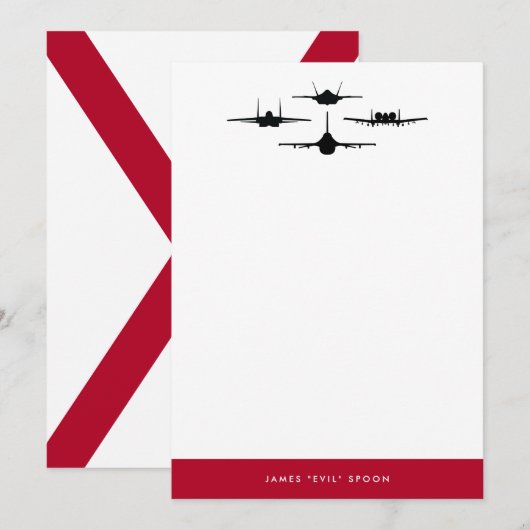 Red and White Four Fighter Jet Silhouette Persoonl Bedankkaart (Voorkant / Achterkant)