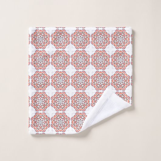 Red and white geometric patterned bad handdoek (Wasdoekje)