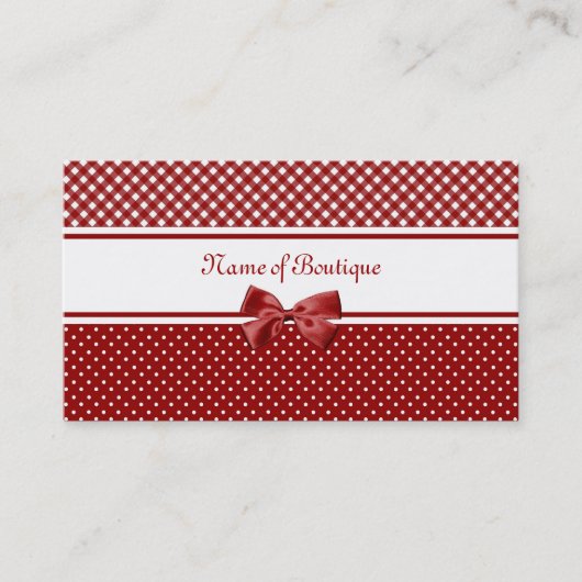 Red and White Gingham and Polka Dots Boutique Visitekaartje (Voorkant)