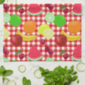 Red and White Gingham Check Fruits Pattern Theedoek (Gevouwen)