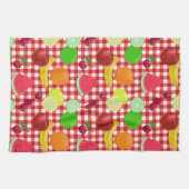 Red and White Gingham Check Fruits Pattern Theedoek (Horizontaal)