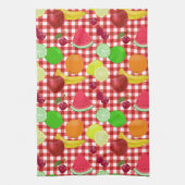 Red and White Gingham Check Fruits Pattern Theedoek (Verticaal)