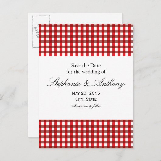 Red and White Gingham Pattern Barbeque Aankondigingskaart (Voorkant / Achterkant)