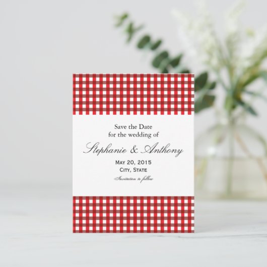 Red and White Gingham Pattern Barbeque Aankondigingskaart (Staand voorkant)