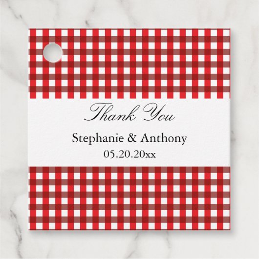 Red and White Gingham Pattern Barbeque Bedankt Bedankjes Labels (Voorkant)