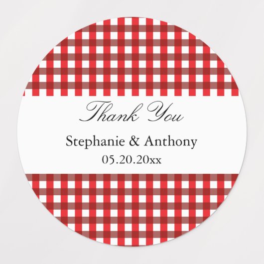 Red and White Gingham Pattern Barbeque Bedankt Labels (Design 2)
