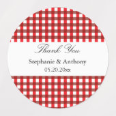 Red and White Gingham Pattern Barbeque Bedankt Labels (Design 2)