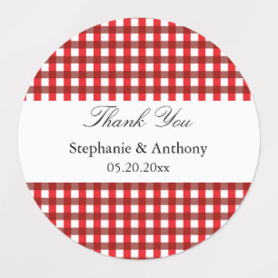 Red and White Gingham Pattern Barbeque Bedankt Labels
