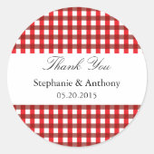 Red and White Gingham Pattern Barbeque Bedankt Ronde Sticker (Voorkant)
