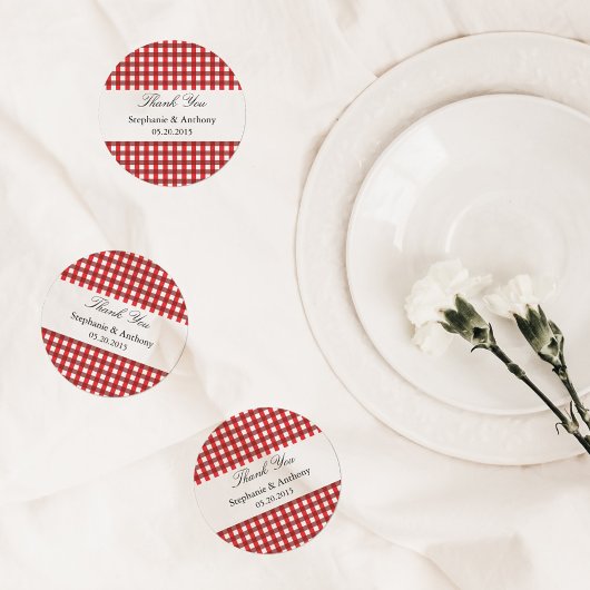 Red and White Gingham Pattern Barbeque Bedankt Ronde Sticker