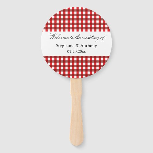 Red and White Gingham Pattern Barbeque hand fan Handwaaier (Achterkant)