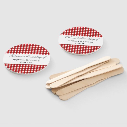 Red and White Gingham Pattern Barbeque hand fan Handwaaier (Niet-gemonteerd)