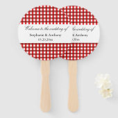 Red and White Gingham Pattern Barbeque hand fan Handwaaier (Voorkant en achterkant)