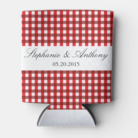 Red and White Gingham Pattern Barbeque Wedding Blikjeskoeler (Voorkant)