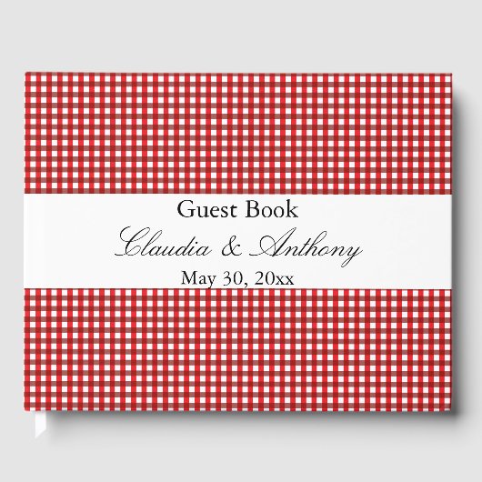 Red and White Gingham Pattern Barbeque Wedding Gastenboek (Voorkant)