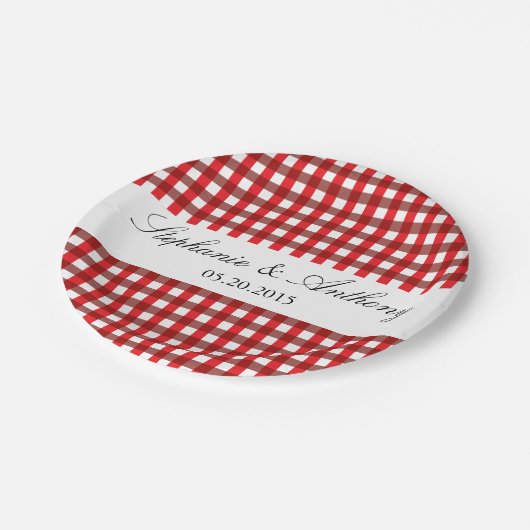 Red and White Gingham Pattern Barbeque Wedding Papieren Bordje (Gekanteld)