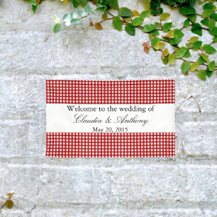 Red and White Gingham Pattern Barbeque Wedding Spandoek