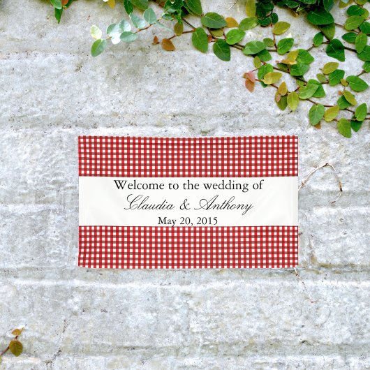 Red and White Gingham Pattern Barbeque Wedding Spandoek
