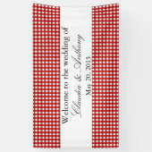 Red and White Gingham Pattern Barbeque Wedding Spandoek (Verticaal)