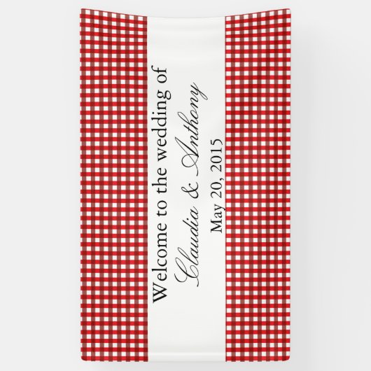 Red and White Gingham Pattern Barbeque Wedding Spandoek (Verticaal)
