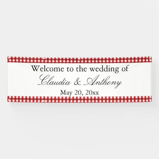 Red and White Gingham Pattern Barbeque Wedding Spandoek (Horizontaal)