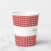 Red and White Gingham Pattern Barbeque Weddingb Papieren Bekers (Rechts)