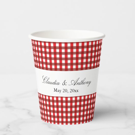Red and White Gingham Pattern Barbeque Weddingb Papieren Bekers (Voorkant)