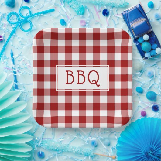Red and White Gingham Pattern BBQ Party Papieren Bordje (Feest)