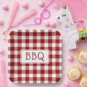 Red and White Gingham Pattern BBQ Party Papieren Bordje (Feest)