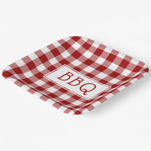 Red and White Gingham Pattern BBQ Party Papieren Bordje (Gebogen)