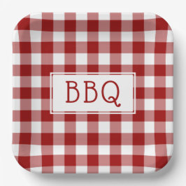 Red and White Gingham Pattern BBQ Party Papieren Bordje