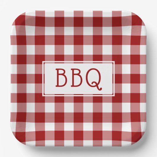 Red and White Gingham Pattern BBQ Party Papieren Bordje (Voorkant)