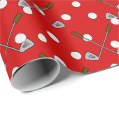 Red And White Golf Balls And Clubs Cadeaupapier (Rol Hoek)