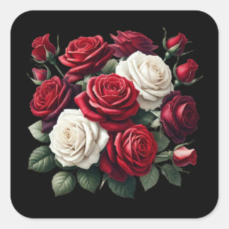 Red and White Gothic Roses Vierkante Sticker