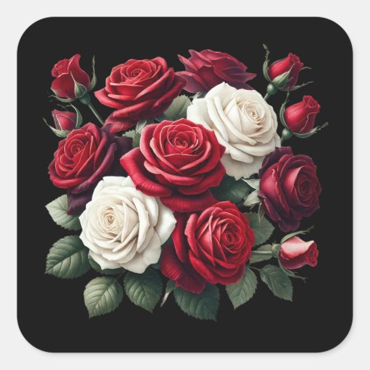 Red and White Gothic Roses Vierkante Sticker (Voorkant)