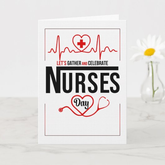 Red and White Heart and Stethoscope Nurses Day Kaart (Kleine Plant)