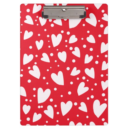 Red and White Heart Pattern | Cute Valentine Love  Klembord (Voorkant)