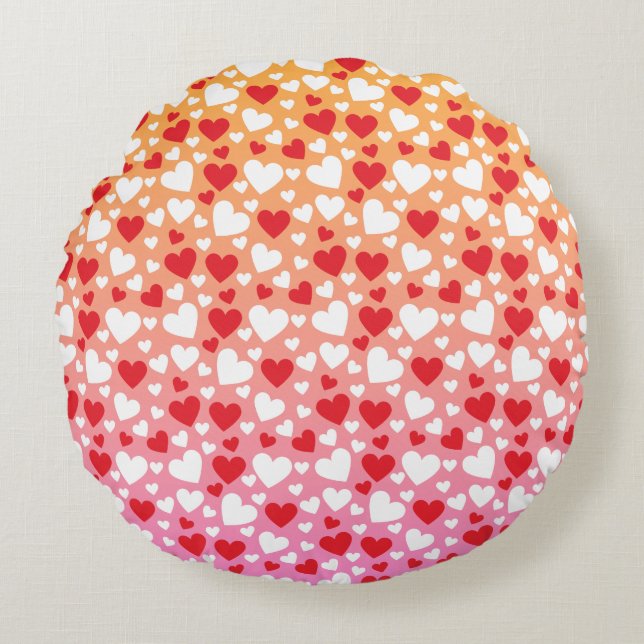 Red and White Hearts Pattern Throw Pillow Rond Kussen (Voorkant)
