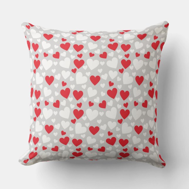 Red and White Hearts Throw Pillow Kussen (Voorkant)