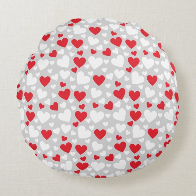 Red and White Hearts Throw Pillow Rond Kussen (Voorkant)
